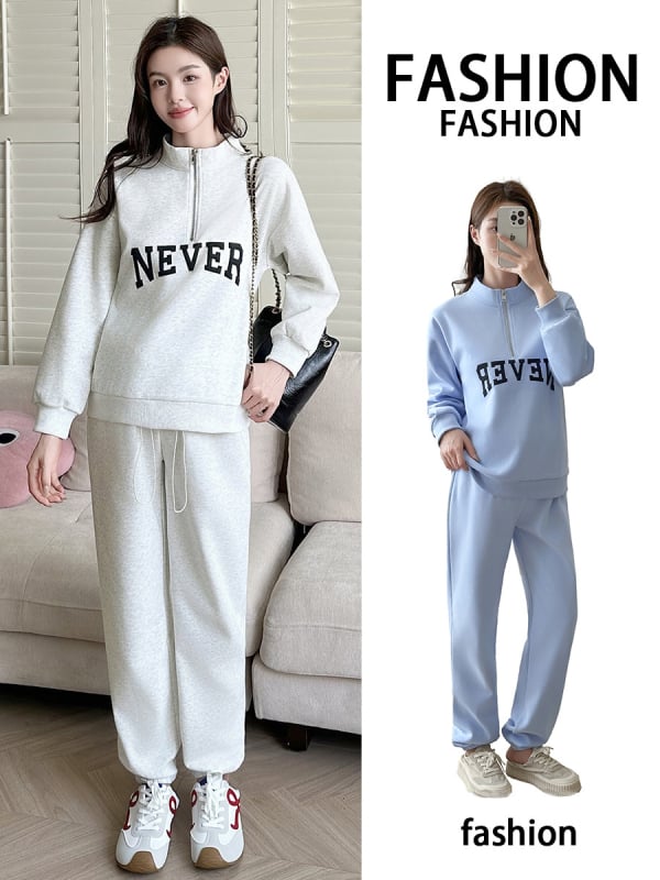 Двучастен комплект за бременни: памучна материя, 95%+ памук, текстов принт, панталони, стил японско-корейски лейфстайл