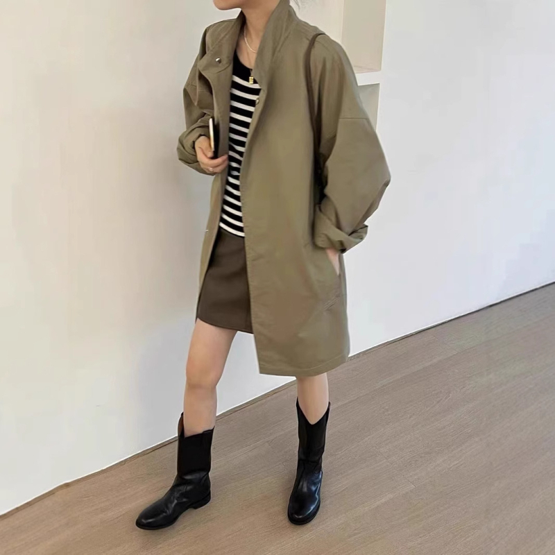 Ženska windbreaker jakna od Chenille, Spandex smjesa, jednobojni uzorak, srednja duljina, polo ovratnik