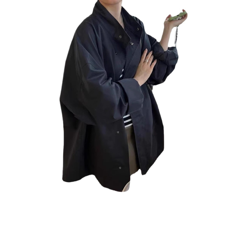 Ženska windbreaker jakna od Chenille, Spandex smjesa, jednobojni uzorak, srednja duljina, polo ovratnik