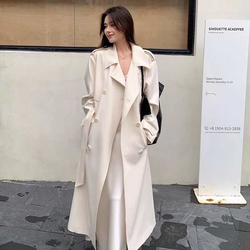 Ženski Off-White trench kaput srednje duljine, 2026 proleće-jesen, britanski stil, elegantan pojas