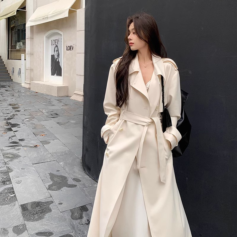 Ženski Off-White trench kaput srednje duljine, 2026 proleće-jesen, britanski stil, elegantan pojas