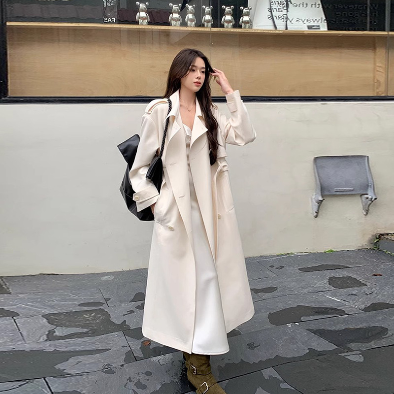 Ženski Off-White trench kaput srednje duljine, 2026 proleće-jesen, britanski stil, elegantan pojas