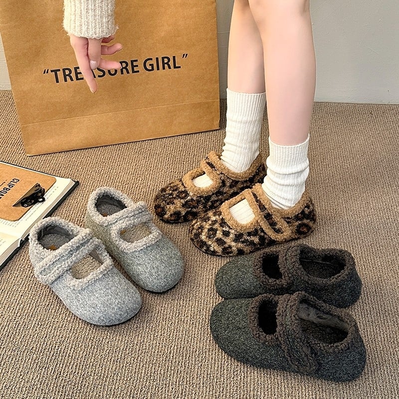 Дамски лофери с кръгъл нос, PU горна част, подплата от изкуствен къс пух, 3–5 см ток, гумена подметка