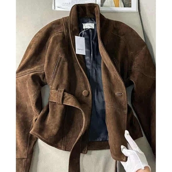 Maillard smeđa kratka jakna sa strukom, korejski stil, jedinstven i elegantan, visokokvalitetna jakna za vjetar