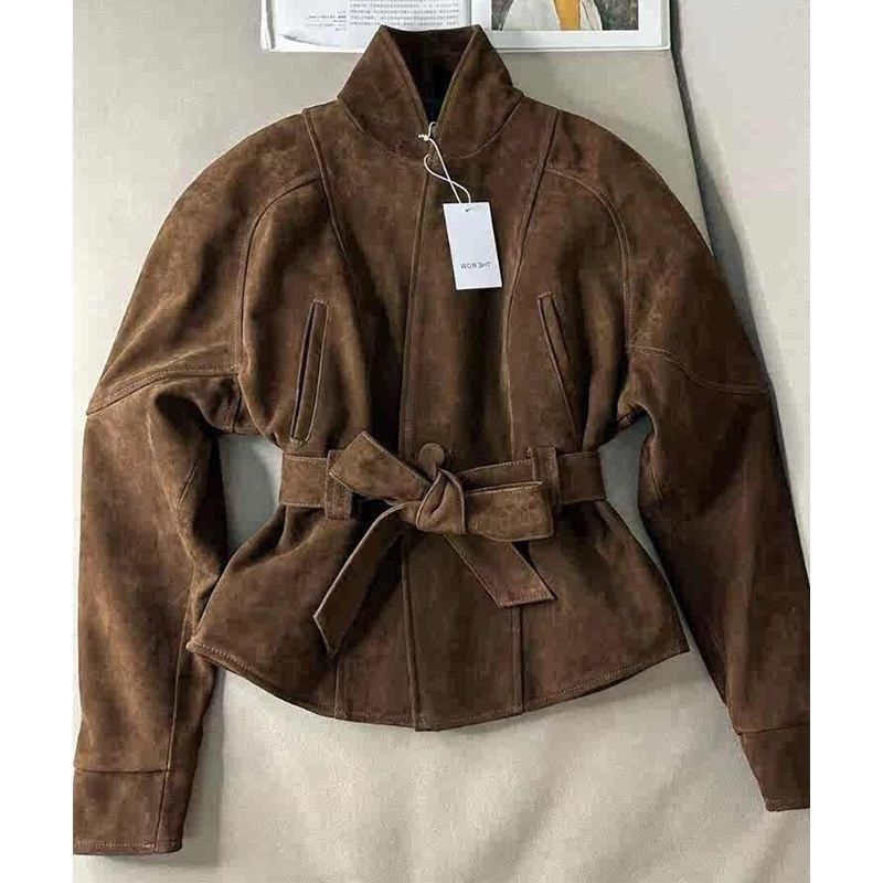 Maillard smeđa kratka jakna sa strukom, korejski stil, jedinstven i elegantan, visokokvalitetna jakna za vjetar