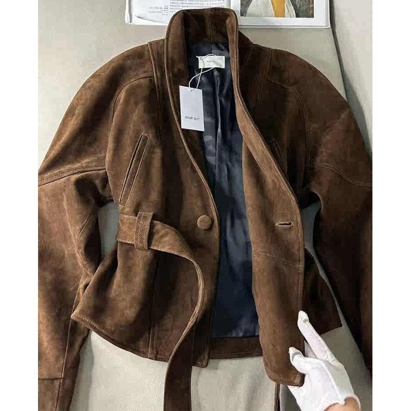 Maillard smeđa kratka jakna sa strukom, korejski stil, jedinstven i elegantan, visokokvalitetna jakna za vjetar