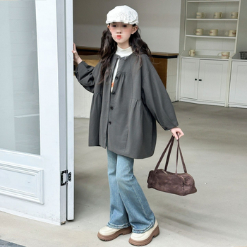 Dječji trench kaput, retro književnog stila, PVC tkanina 70–80%, okrugli izrez, rukavi 3/4