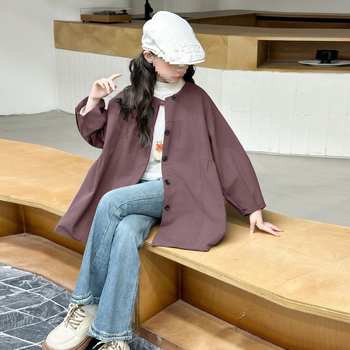 Dječji trench kaput, retro književnog stila, PVC tkanina 70–80%, okrugli izrez, rukavi 3/4