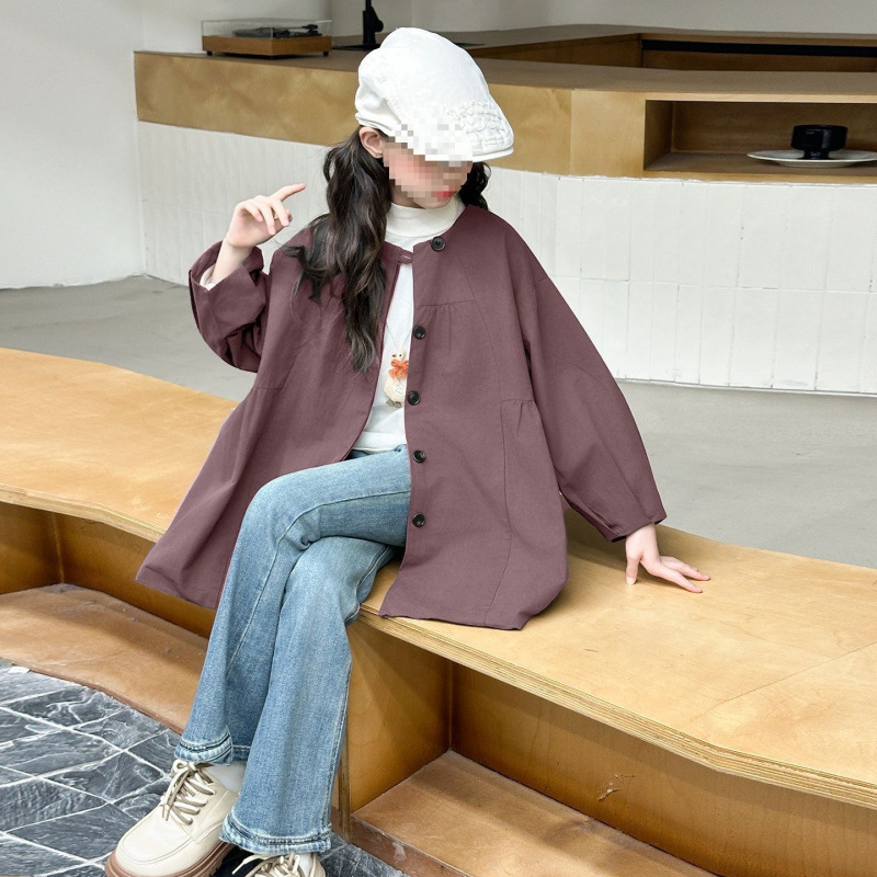 Dječji trench kaput, retro književnog stila, PVC tkanina 70–80%, okrugli izrez, rukavi 3/4