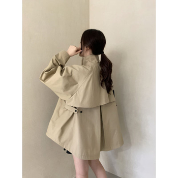 женски тренчкот в корейски стил, полиестер, със стойка яка, закопчаване с цип, свободна кройка, средна дължина