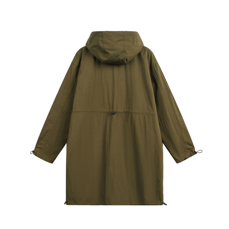 Geacă lungă anti-vânt în stil național, cu guler rever, închidere la un rând, fără glugă, căptușită cu nylon, material din amestec nylon