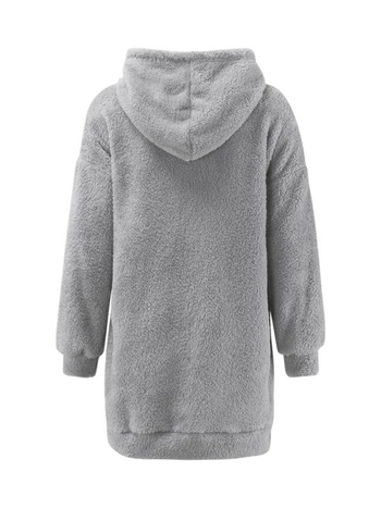 Ženski hoodie s kapuljom i zipom, opuštena silueta, srednja duljina, jednobojna, poliester, džepovi s plišem