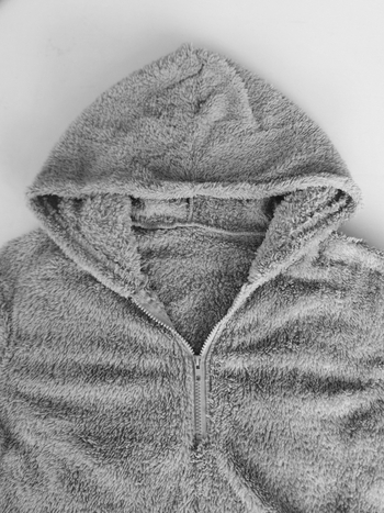 Ženski hoodie s kapuljom i zipom, opuštena silueta, srednja duljina, jednobojna, poliester, džepovi s plišem