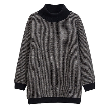 Pulover cu fleece pe interior, mărime plus, guler semi-turtleneck, model floral, croială lejeră