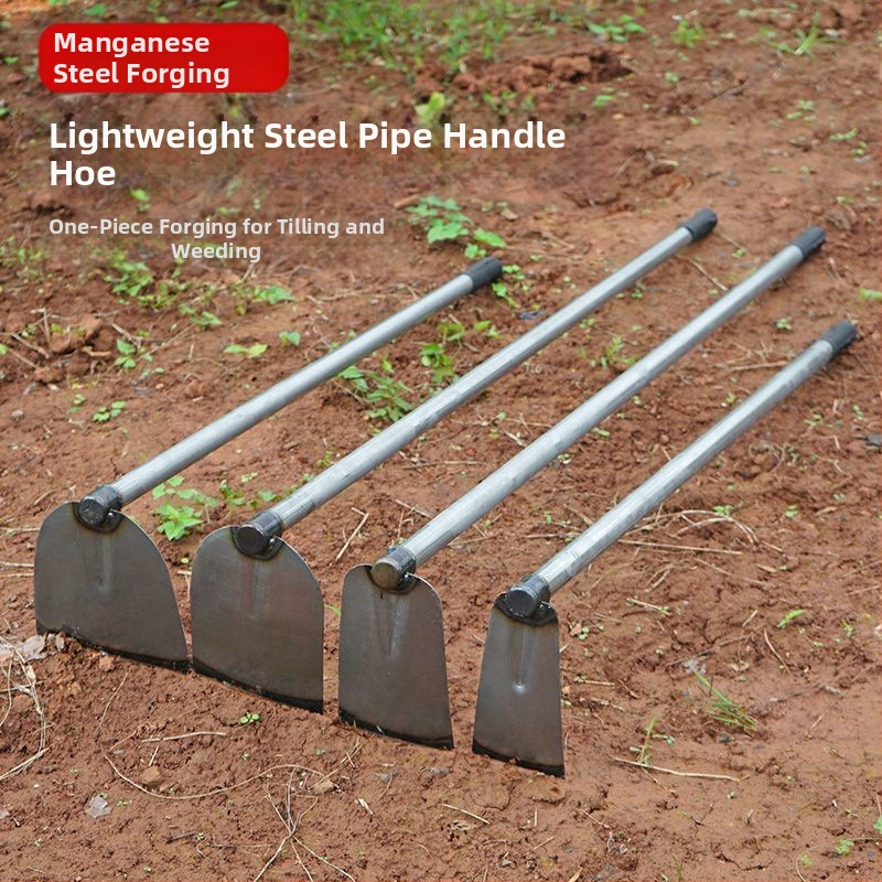 Mangāna tērauda lāpsta ar saliektu tērauda cauruli, garš rokturis, piemērots dārzeņu stādīšanai un ravēšanai, plats asmens bambusa dzinumu izraktšanai