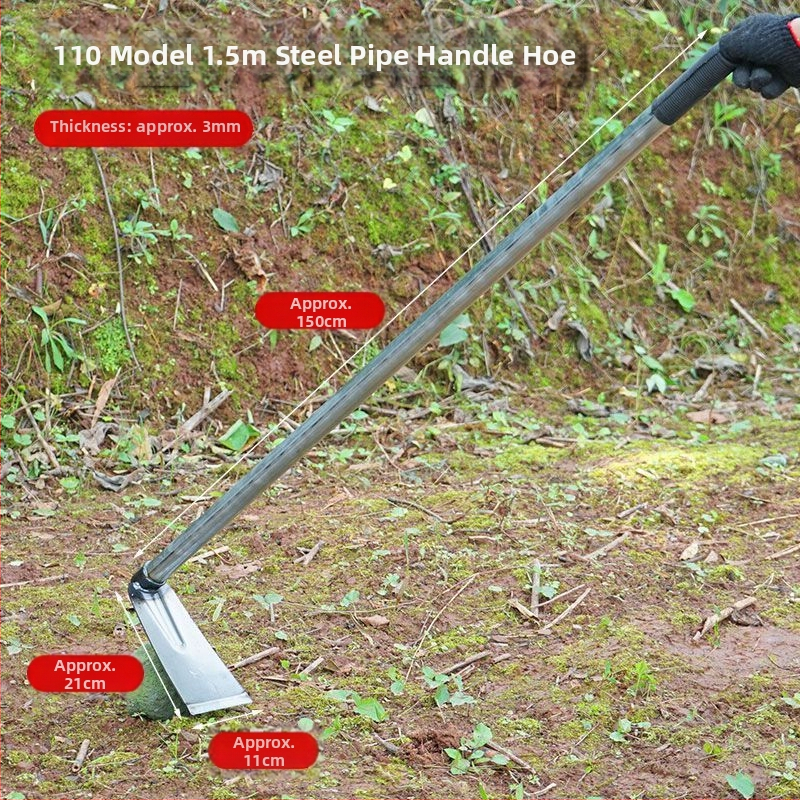 Манганова стомана мотика с заварена стоманена тръба, дълга дръжка, подходяща за засаждане на зеленчуци и оране, за копаене на бамбукови издънки