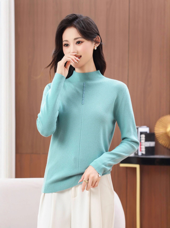 Pulover tricotat cu guler half-turtleneck, mâneci lungi, croială lejeră, țesătură groasă, amestec viscose-poliester, iarnă 2025