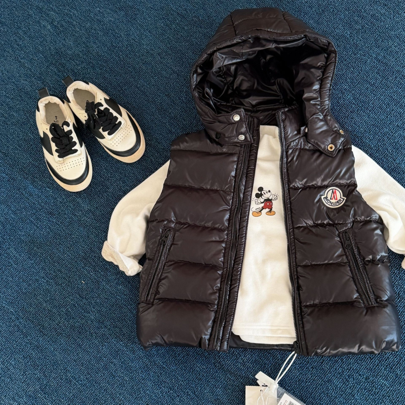 Bērnu pūkaina veste ar kapuci, korejiskais stils, rāvējslēdzējs, 95% balta pīles pūka, mīksts audums, ziemai