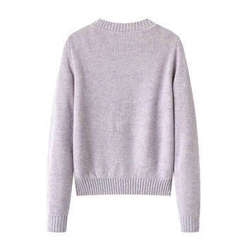 Pleten pulover s okruglim izrezom, širok kroj, dugi rukavi, jesen 2025, mješavina poliestera/nylona/akril 30%