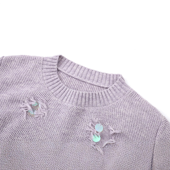 Pleten pulover s okruglim izrezom, širok kroj, dugi rukavi, jesen 2025, mješavina poliestera/nylona/akril 30%