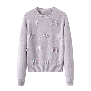 Pleten pulover s okruglim izrezom, širok kroj, dugi rukavi, jesen 2025, mješavina poliestera/nylona/akril 30%