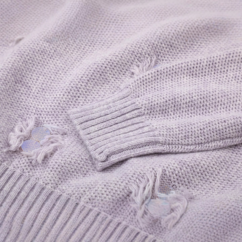 Pleten pulover s okruglim izrezom, širok kroj, dugi rukavi, jesen 2025, mješavina poliestera/nylona/akril 30%