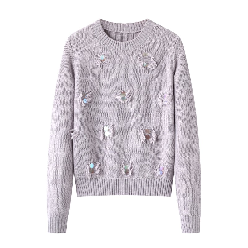 Pleten pulover s okruglim izrezom, širok kroj, dugi rukavi, jesen 2025, mješavina poliestera/nylona/akril 30%