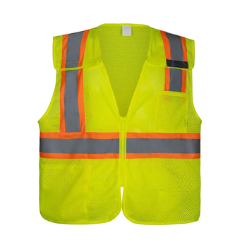 Reflektív biztonsági mellény, ANSI Class 2, hálószövet, többzseb kialakítás, amerikai-kanadai stílus.