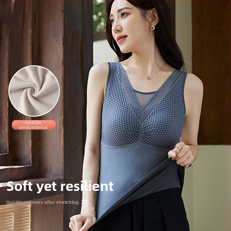 Жилетка с широки рамена, безшевна еднопарче, дантела, полиестер, есен-зима