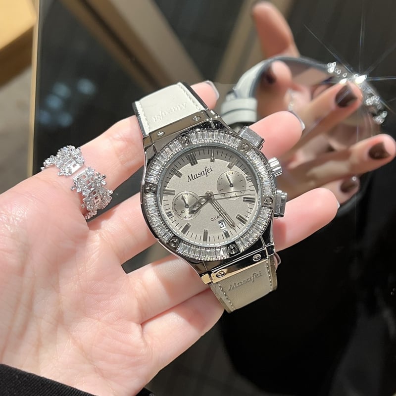 Ženski sat u luksuznom stilu s velikim brojčanikom i kalendarom, kvarcni pokret (Chenlong SL28), promjer brojčanika 38 mm, vodootpornost 30M, kožni remen