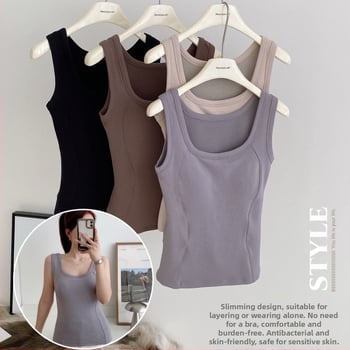 Moteriška termo liemenė su krūtinės pagalvė, dviejų sluoksnių poliesteris, velveto įdėklas, U formos kaklas, be rankovių