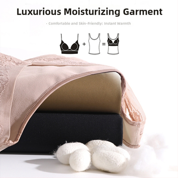 Nailoninė nėrinių termo liemenė su integruotais krūties pagalvėlėmis, dvipusiai šukuota audinys, V formos kaklas, galima dėvėti virš drabužių