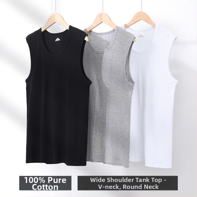 Мъжки потник с широки рамене, V-образно деколте, 100% памук, свободна кройка, тегло на тъканта 161–180 g/m2, за всички сезони