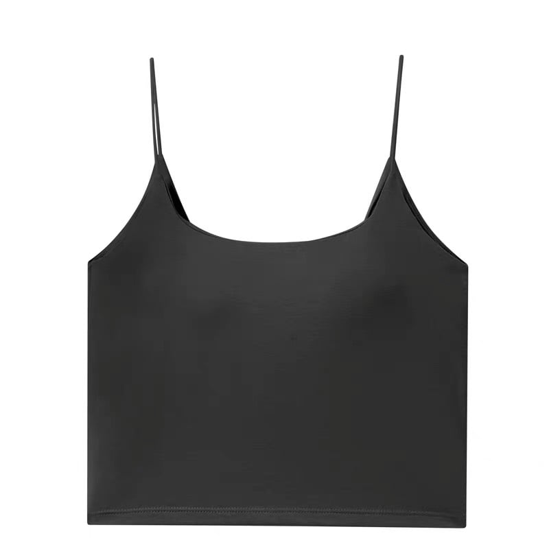 Camisolă scurtă de vară cu spate în formă de U, cu pernuțe de sân încorporate, fără sârmă, croială dintr‑o bucată, bretele subțiri