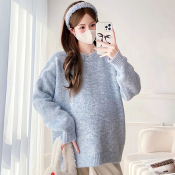 Nėščiųjų megztinis viršutinis – TR audinys, PVC ≤30%, apvali kaklo linija, princesės rankovės, įprastas kirpimas, elegantiškas retro stilius