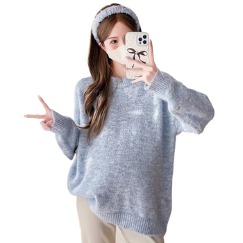 Nėščiųjų megztinis viršutinis – TR audinys, PVC ≤30%, apvali kaklo linija, princesės rankovės, įprastas kirpimas, elegantiškas retro stilius