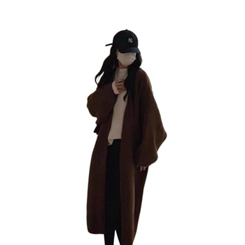 Ilgas megztos kardiganas moterims, literatūrinio retro stiliaus, poliesteris, 30–50% sudėtis, princesių rankovės, V formos kaklas, trimatis dekoravimas