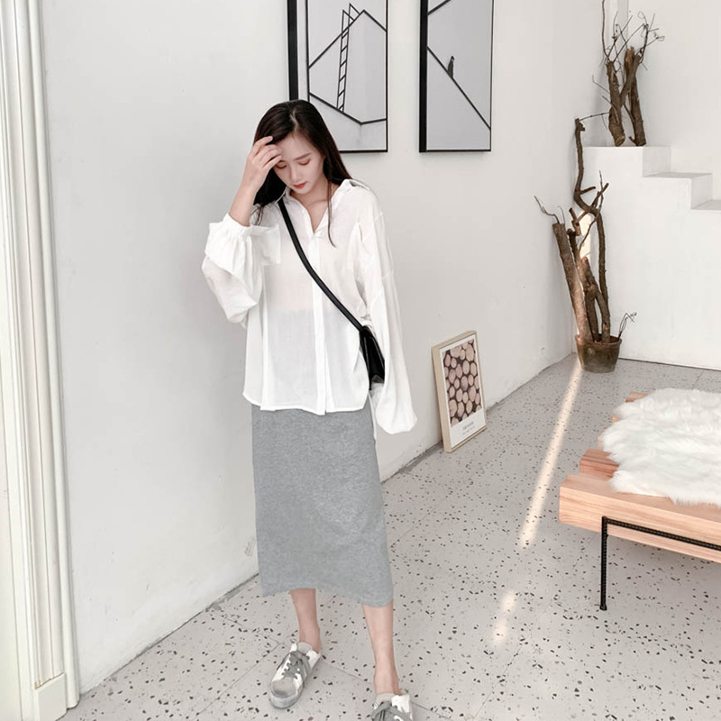 Φούστα εγκύων σε Α-γραμμή από πλεκτό βαμβάκι με καρό, midi μήκος