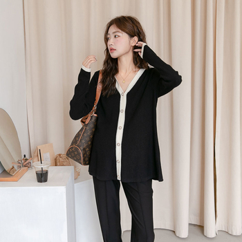 Nėščiųjų kardiganas, V kaklo iškirptė, ilgos rankovės, japoniško-koreietiško laisvalaikio stilius, poliesteris 90–95%