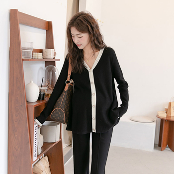 Nėščiųjų kardiganas, V kaklo iškirptė, ilgos rankovės, japoniško-koreietiško laisvalaikio stilius, poliesteris 90–95%