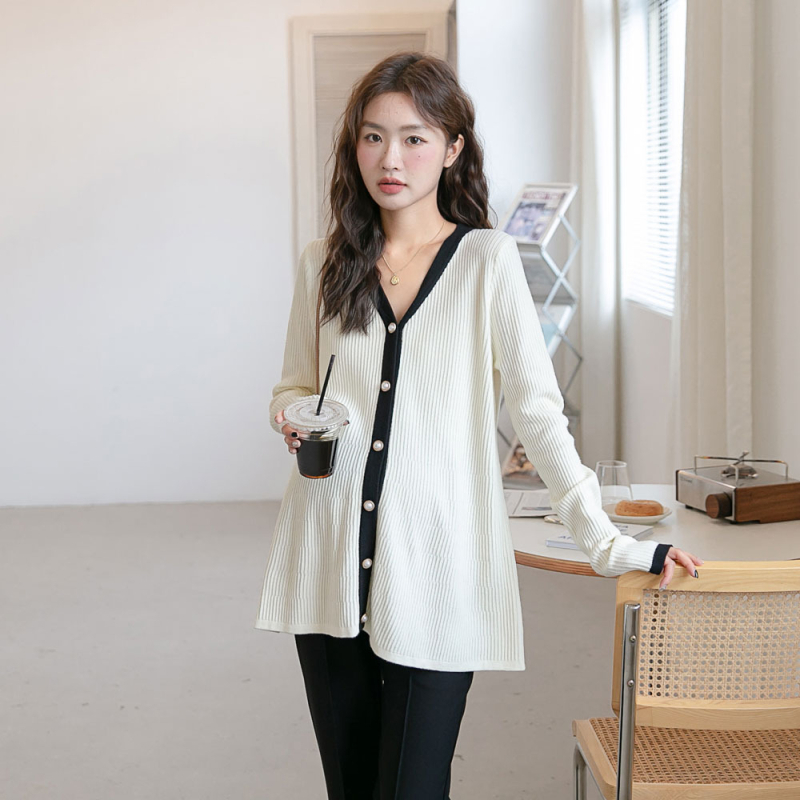 Nėščiųjų kardiganas, V kaklo iškirptė, ilgos rankovės, japoniško-koreietiško laisvalaikio stilius, poliesteris 90–95%