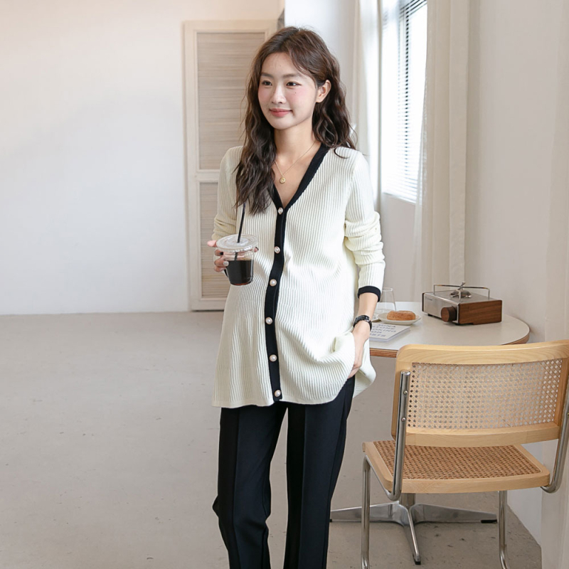 Nėščiųjų kardiganas, V kaklo iškirptė, ilgos rankovės, japoniško-koreietiško laisvalaikio stilius, poliesteris 90–95%