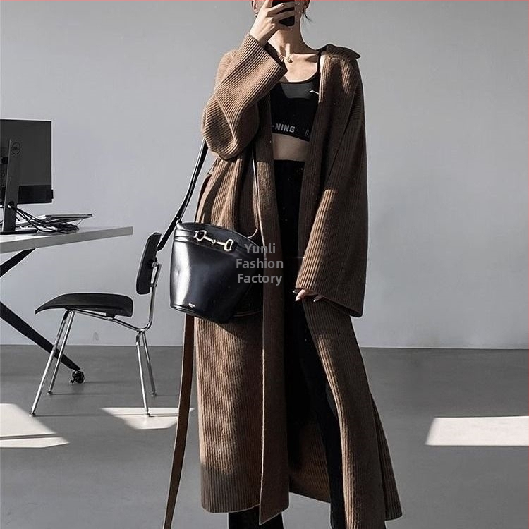 Garš adītais kardigans ar kakla tipa kostīms un princese piedurknēm, brīvs siluets, TR audums, PVC 50-70% saturs