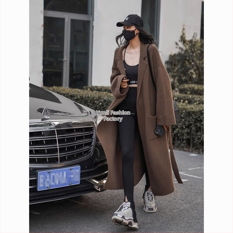 Garš adītais kardigans ar kakla tipa kostīms un princese piedurknēm, brīvs siluets, TR audums, PVC 50-70% saturs