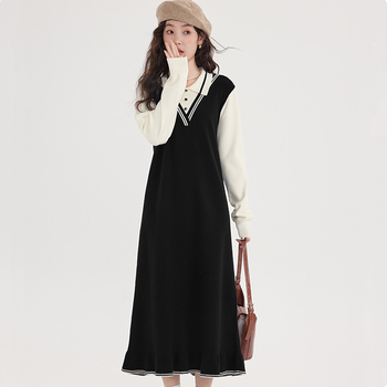 Πλεκτό φόρεμα θηλασμού για φθινόπωρο-χειμώνα, μακριά μανίκια, με άνοιγμα θηλασμού, Α-γραμμή, μήκος midi, στυλ ιαπωνοκορεατικό