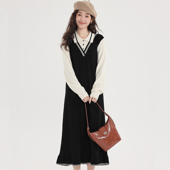 Πλεκτό φόρεμα θηλασμού για φθινόπωρο-χειμώνα, μακριά μανίκια, με άνοιγμα θηλασμού, Α-γραμμή, μήκος midi, στυλ ιαπωνοκορεατικό