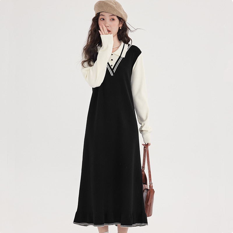 Πλεκτό φόρεμα θηλασμού για φθινόπωρο-χειμώνα, μακριά μανίκια, με άνοιγμα θηλασμού, Α-γραμμή, μήκος midi, στυλ ιαπωνοκορεατικό