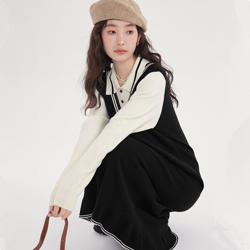 Πλεκτό φόρεμα θηλασμού για φθινόπωρο-χειμώνα, μακριά μανίκια, με άνοιγμα θηλασμού, Α-γραμμή, μήκος midi, στυλ ιαπωνοκορεατικό