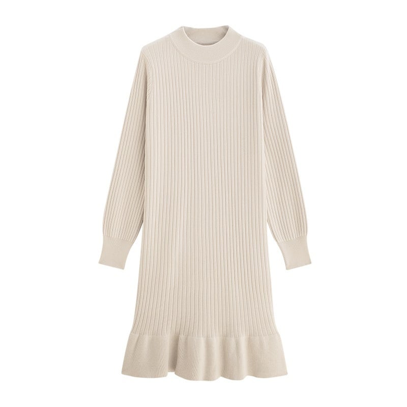 Rochie de alăptat postnatală, tricotată, în stil street, siluetă sirenă, guler rotund, mâneci lungi, lungime midi, toamna 2025