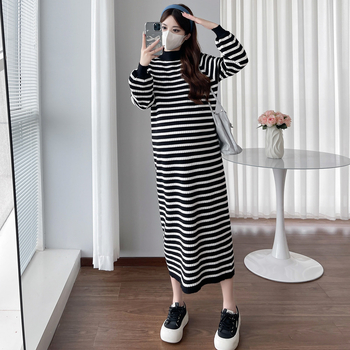 Φόρεμα εγκύων για φθινοπωρινό-χειμερινό, μακριά μανίκια, πλεκτό ύφασμα, σιλουέτα γοργόνας, μακριά φούστα